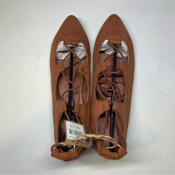 American Eagle Suede Pointed Toe Lace Up Ballet Flats Size 8 NWT Rose - Picture 5 of 14